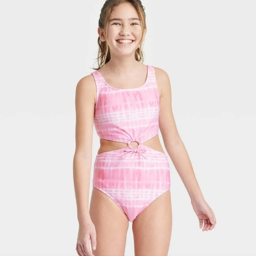NWT Art Class Girl's Pink Tie-Dye Monokini Swimsuit S 6/7